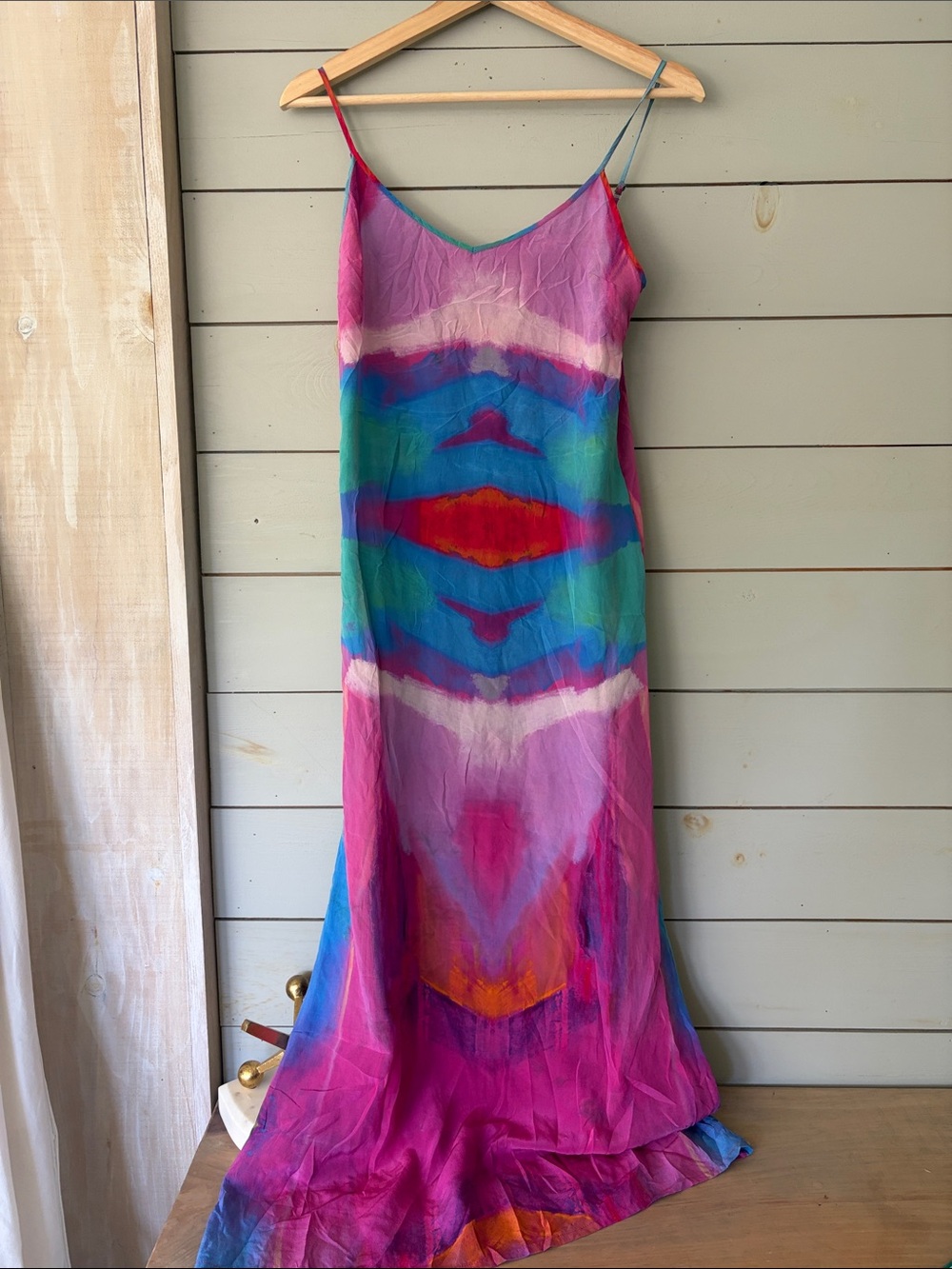 Nicole Bridger 100% Silk Abstract Print Slip Maxi Dress | Size 4